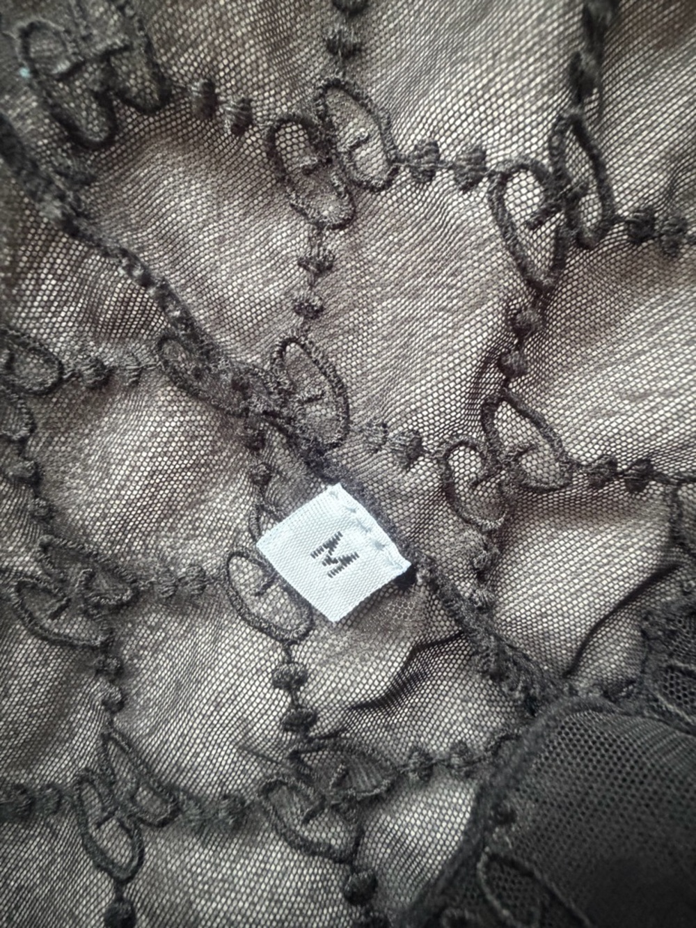 GUCCI Black GG Embroidered Tulle Sheer Top M - Picture 6 of 6